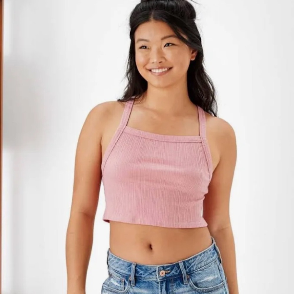 American Eagle Outfitters Pink Ribbed Crop Top